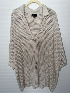 Oversized Boohoo Cream Open-Knit Polo Sweater